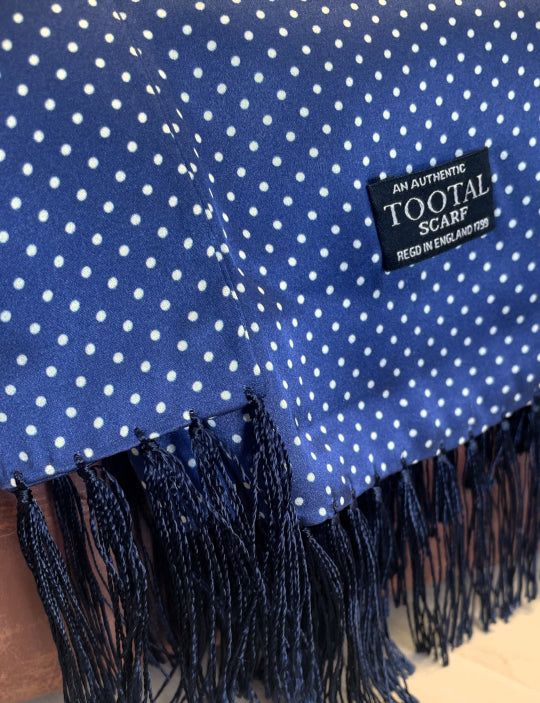 Tootal Vintage Blue Small Polka Dot Print Silk Scarf