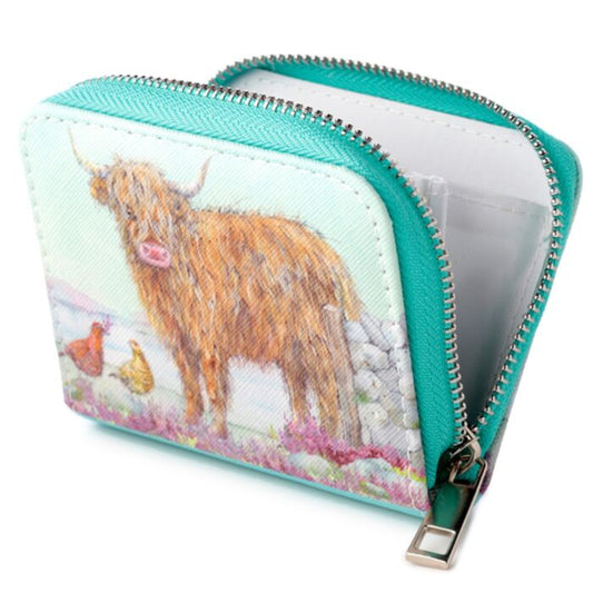 Jan Pashley - Highland Coo Cow Zip Around Small Wallet Purse