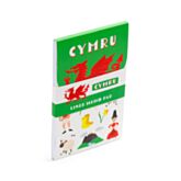 Booklet with Welsh language text and flags on a white background