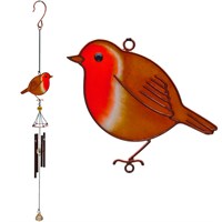 Decorative wind chime with a robin design on a white background
