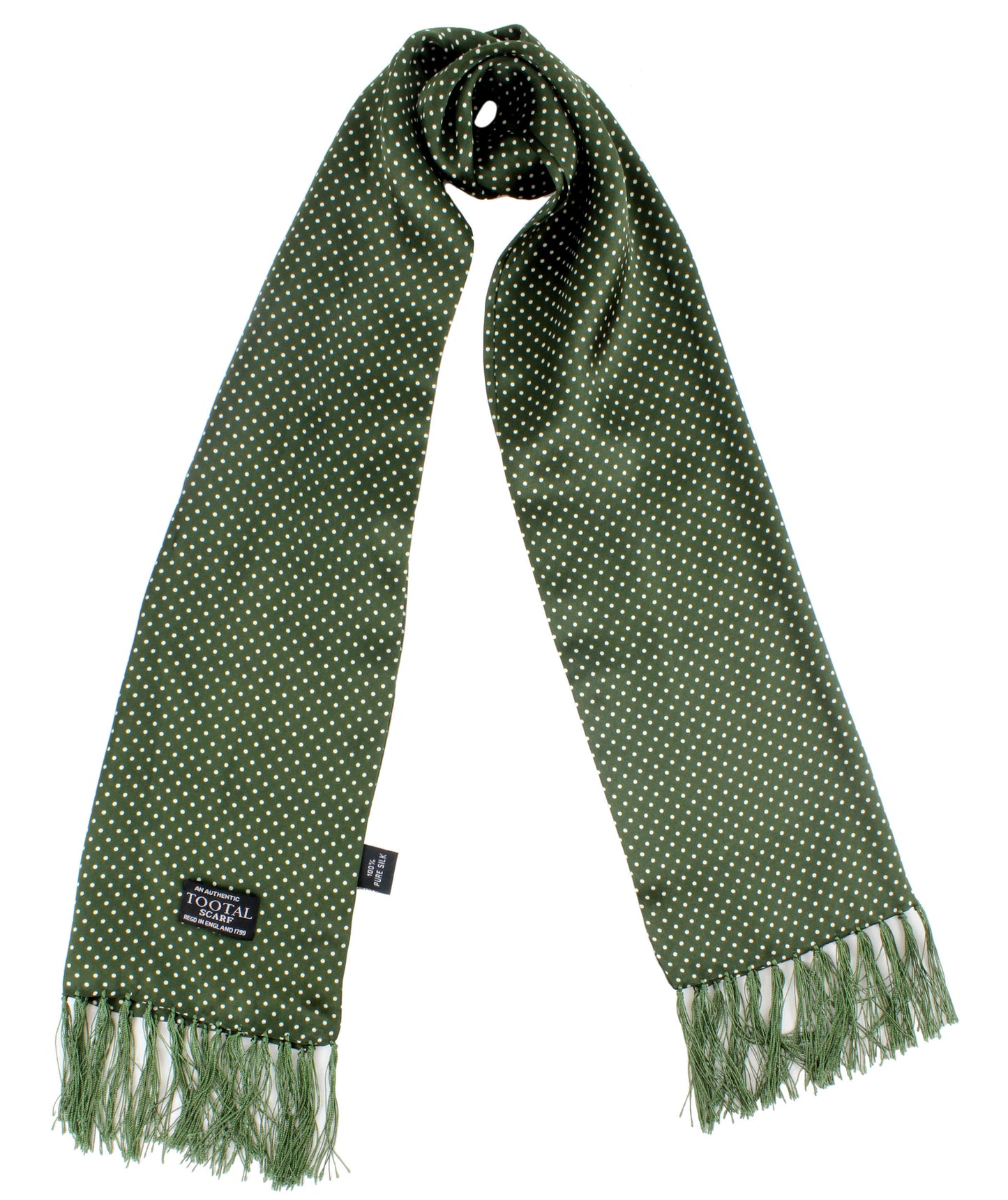 Tootal Vintage Parka Green and White Small Polka Dot Print Silk Scarf