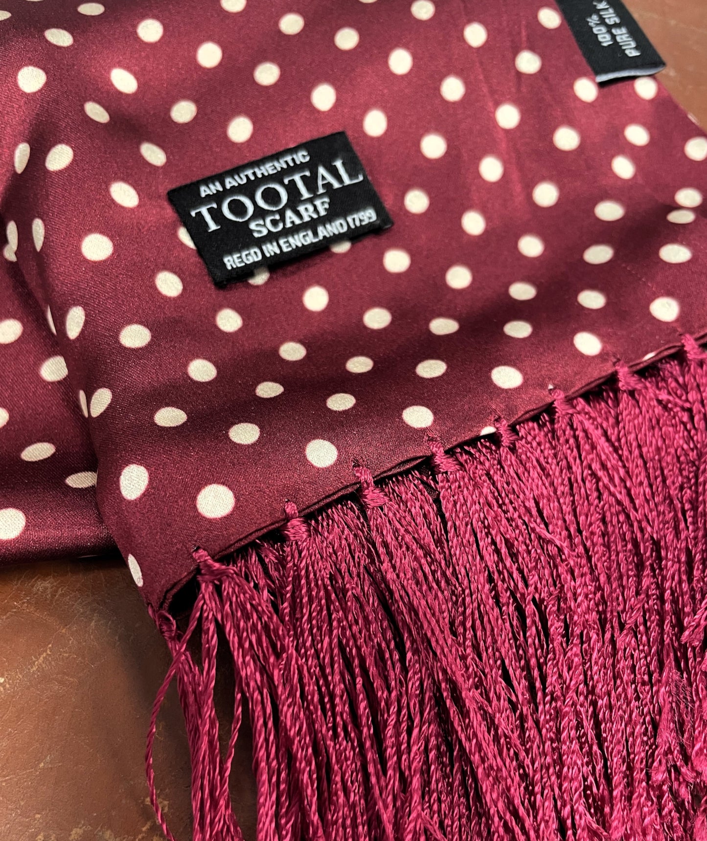 Tootal Wine Polka Dot Print Silk Scarf